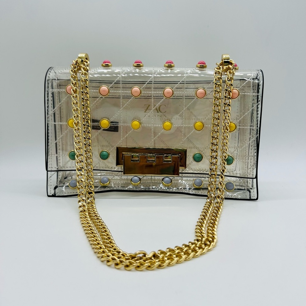 ZAC Zac Posen Clear Earthette Crossbody with Multicolor Studs and Gold Chain